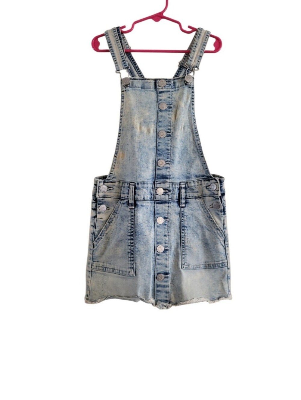 Justice Girls Light Wash Denim Overall Dress with Navy Lining